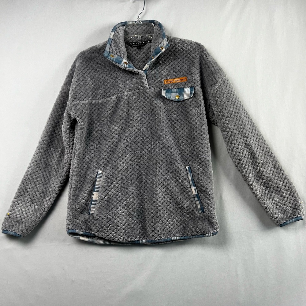 Simply Southern Fleece Pullover Womens Small Thick Velour Gray Cozy Outdoor